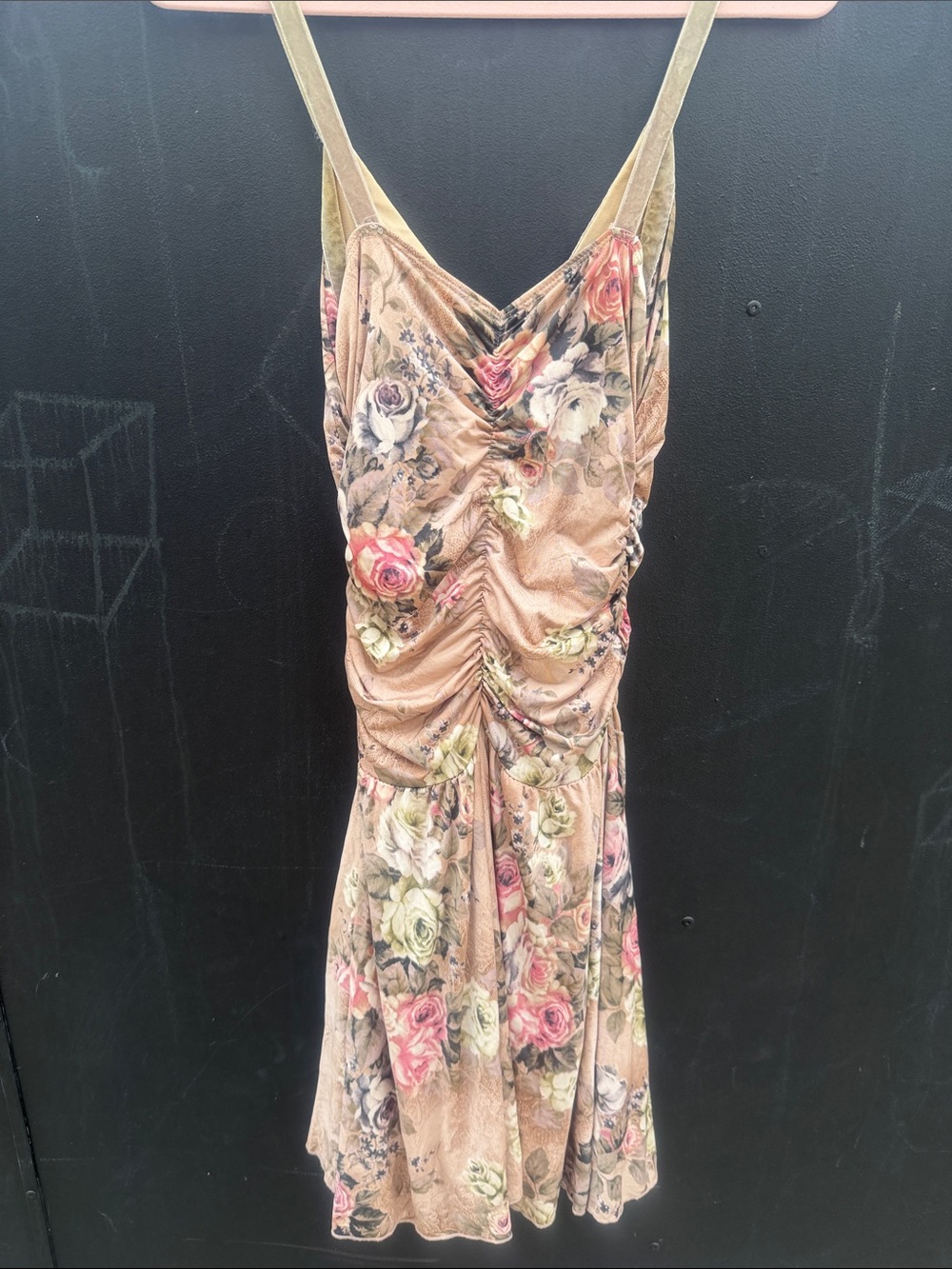 Heart Moon Star beige Blush Floral Ruched Slip Dress y2k